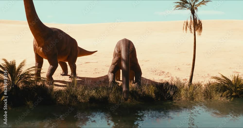 Brachiosaurus herd, sauropod walking in search of food. Jurassic period, Mesozoic era. 3D rendering Brachiosaurus herd, sauropod walking in search of food. Jurassic period, Mesozoic era. 3D rendering
