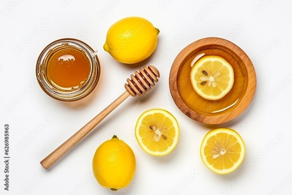 Honey lemon isolated on white background.Generative Ai.