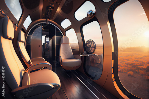 Tablou canvas Leather interior of luxury private helicopter cabin