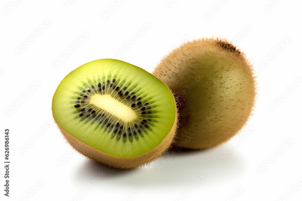 Kiwi fruit sliced isolated on white background.Generative Ai. Kiwi fruit sliced isolated on white background.Generative Ai.