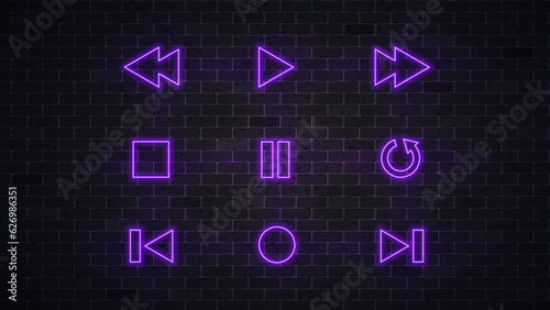 Multi media glowing neon icon set