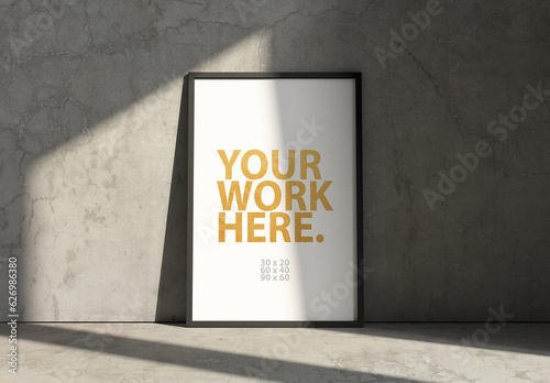 Black Vertical poster Frame Mockup on concrete floor