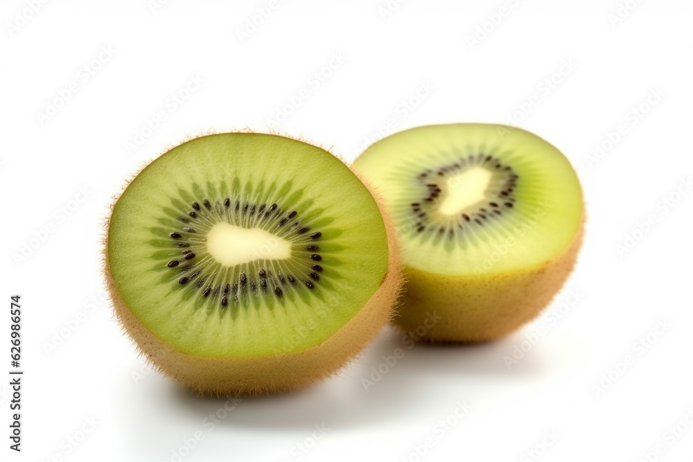 Kiwi fruit sliced isolated on white background.Generative Ai. Kiwi fruit sliced isolated on white background.Generative Ai.