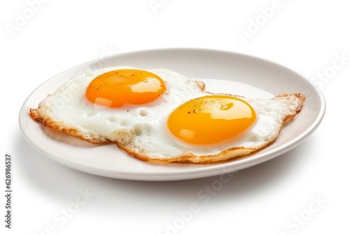 Fried eggs isolated on white background.Generative Ai.
