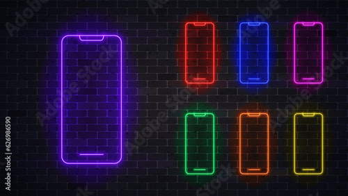 Neon glowing phone icon. Vector illustration