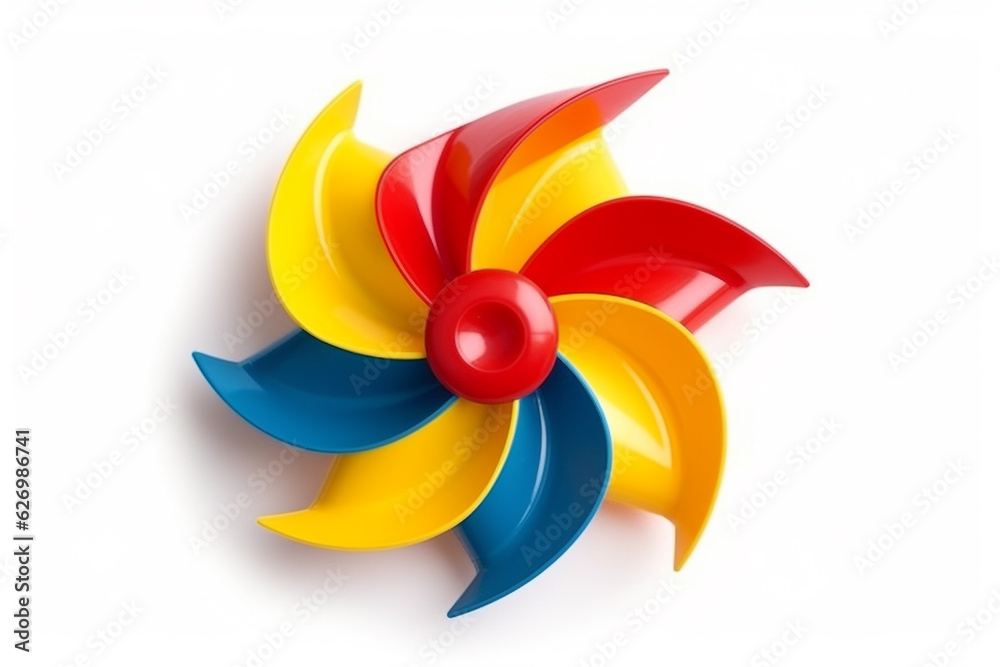 Colorful plastic windmill isolated on white background.Generative Ai. Colorful plastic windmill isolated on white background.Generative Ai.