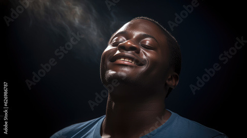 Man during prayer on black background.