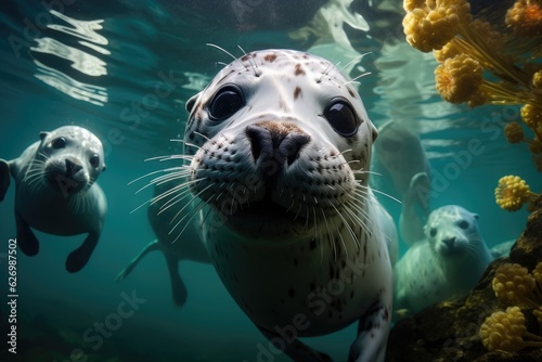 cute seals underwater, AI Generative © dark_blade