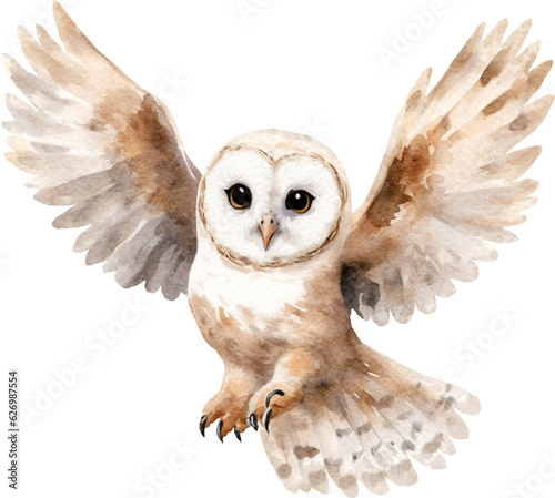 Owl in flight illustration created with Generative AI technology