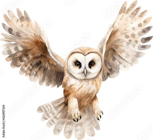 Owl in flight illustration created with Generative AI technology
