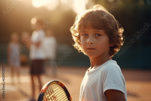 Boy with racket, kid play tennis - summer sport activity © thesweetsheep