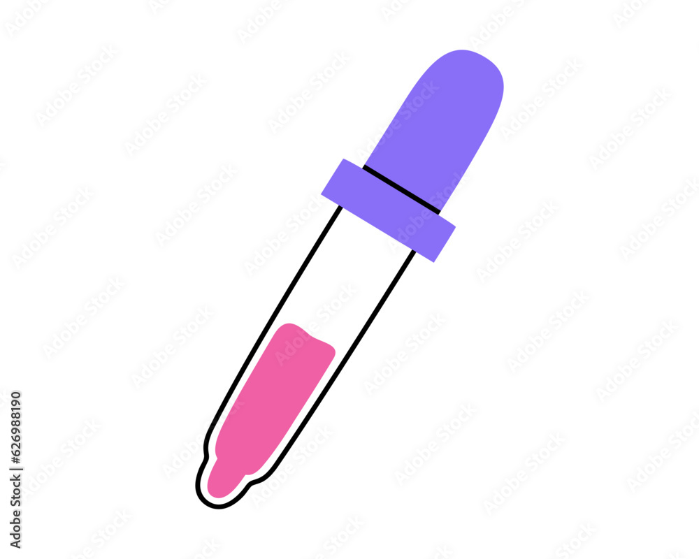 Hand drawn cute illustration of pipette. Color pick tool. Flat vector stationery drawing instrument in colored doodle style. Painting sticker, icon or print. Back to school. Isolated on white. Hand drawn cute illustration of pipette. Color pick tool. Flat vector stationery drawing instrument in colored doodle style. Painting sticker, icon or print. Back to school. Isolated on white.