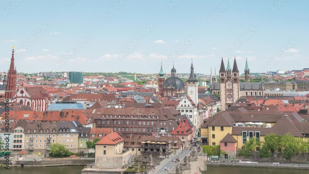Wurzburg Germany city skyline time lapse at Alte Old Main Bridge and Main River the Town on Romantic Road Wurzburg Germany city skyline time lapse at Alte Old Main Bridge and Main River the Town on Romantic Road
