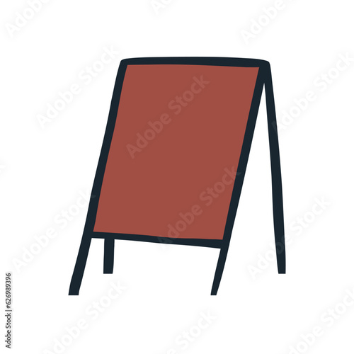Wooden menu board, hand drawn flat vector illustration isolated on white background. Restaurant or cafe element. Blank stand or chalkboard for menu.