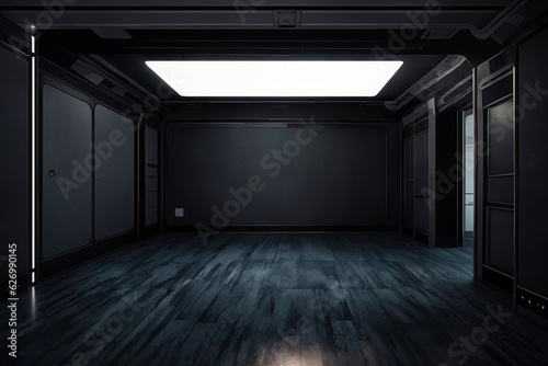 Spaceship corridor. Futuristic tunnel with light  interior view. Future background  business  sci-fi or science concept. 3d rendering