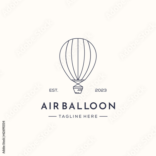 air balloon trip recreation line art logo vector minimalist illustration design, fly with air balloon logo design