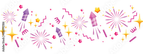 3D firework vector Diwali holiday background, vector surprise firecracker spark festive border, star. Celebrate confetti banner, party rocket cracker, New Year Independence Day sparkler. 3D firework