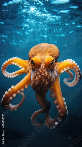 octopus on a coral reef, underwater . AI Generated