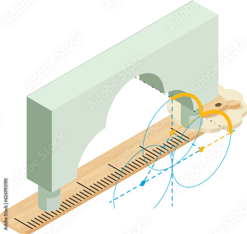 Renovation icon isometric vector. Volumetric arch project and wooden ruler icon. Designing, building, reconstruction