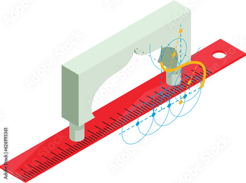 Reconstruction work icon isometric vector. Volumetric arch project and red ruler. Designing, building, engineering