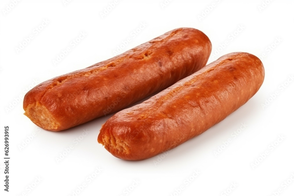 Sausages isolated on white background.Generative Ai. Sausages isolated on white background.Generative Ai.