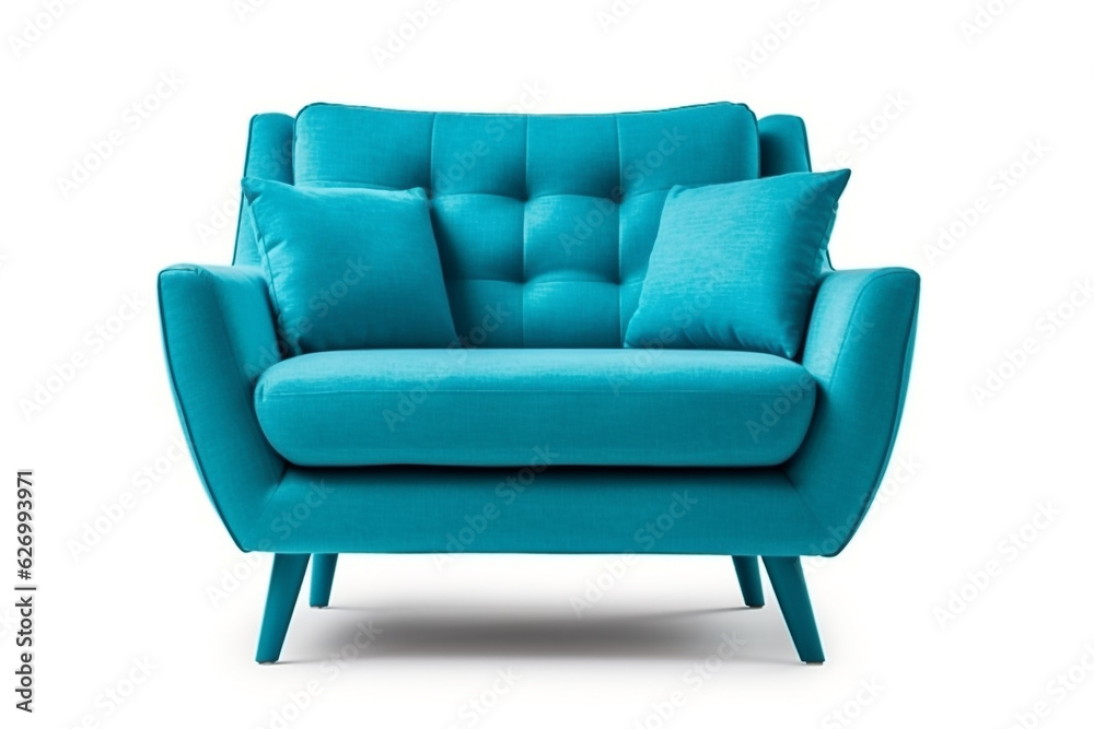 Blue sofa modern isolated on white background.Generative Ai. Blue sofa modern isolated on white background.Generative Ai.