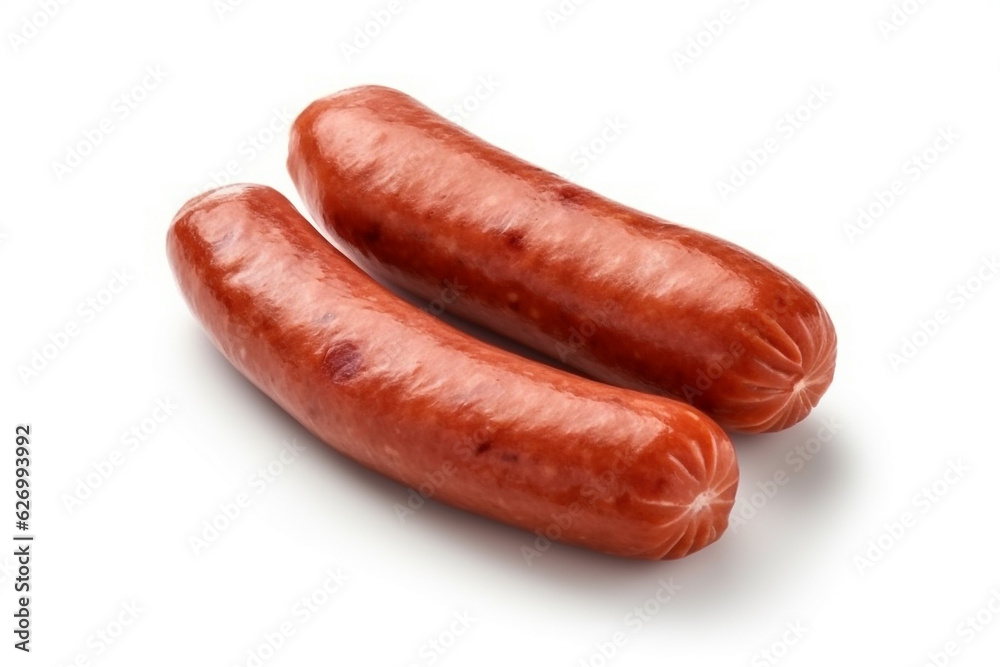 Sausages isolated on white background.Generative Ai.
