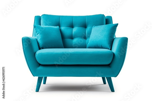 Blue sofa modern isolated on white background.Generative Ai.