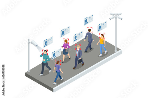 Isometric Face Recognition and Personal Identification Technologies in Street Surveillance Cameras. Face Recognized Accurately With Intellectual Learning System. Camera with face recognition.
