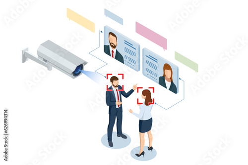 Isometric Face Recognition and Personal Identification Technologies in Street Surveillance Cameras. Face Recognized Accurately With Intellectual Learning System. Camera with face recognition.