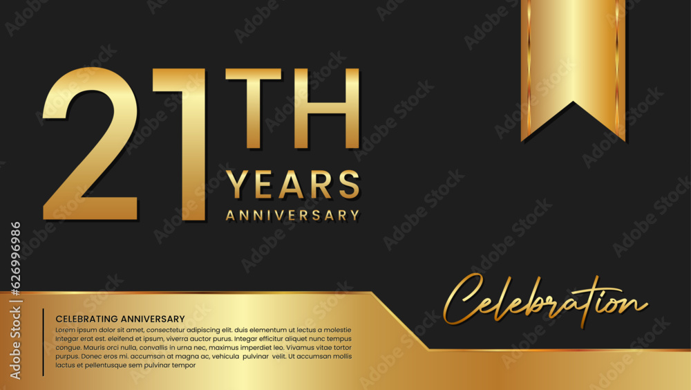 21th anniversary template design in gold color isolated on a black and gold background, vector template 21th anniversary template design in gold color isolated on a black and gold background, vector template