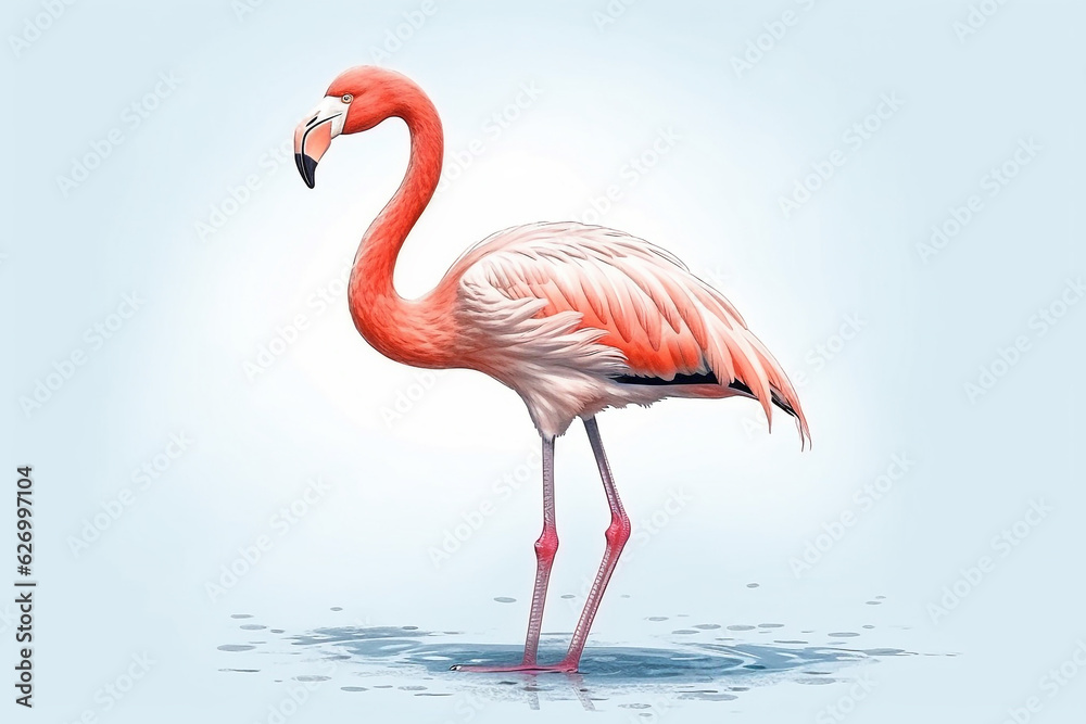 Flamingo isolated on white background.Generative Ai.