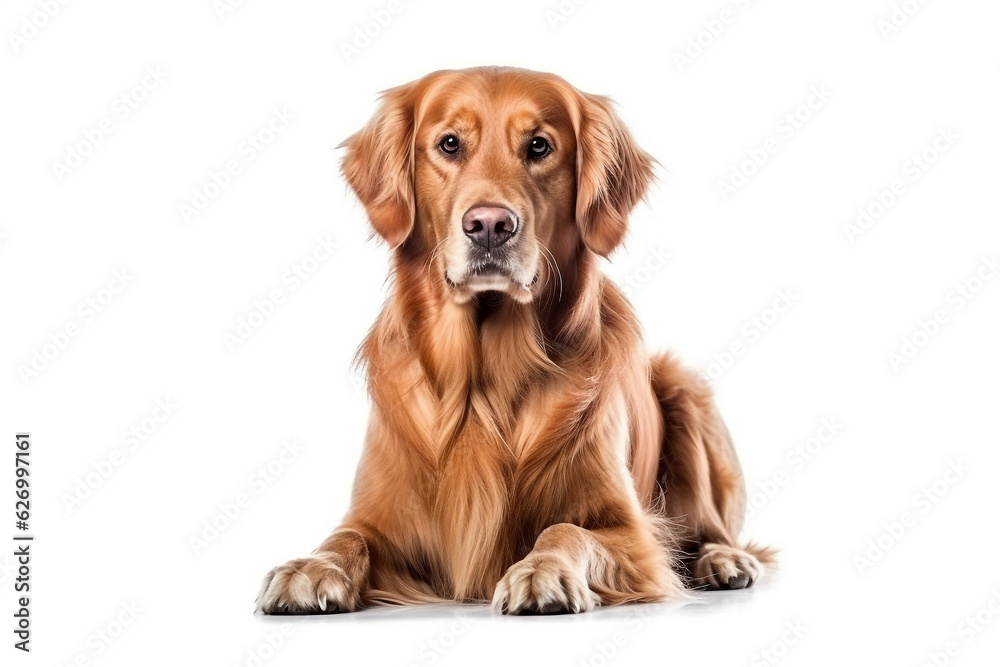 Golden Retriever dog isolated on white background.Generative Ai.