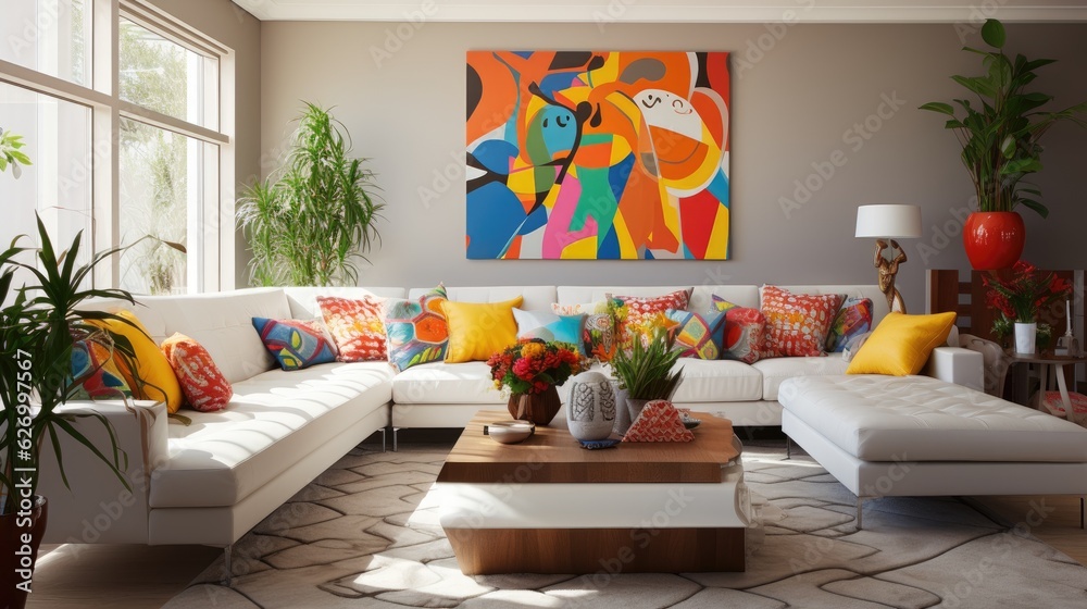 Fototapeta premium Colorful living room interior. Generative AI
