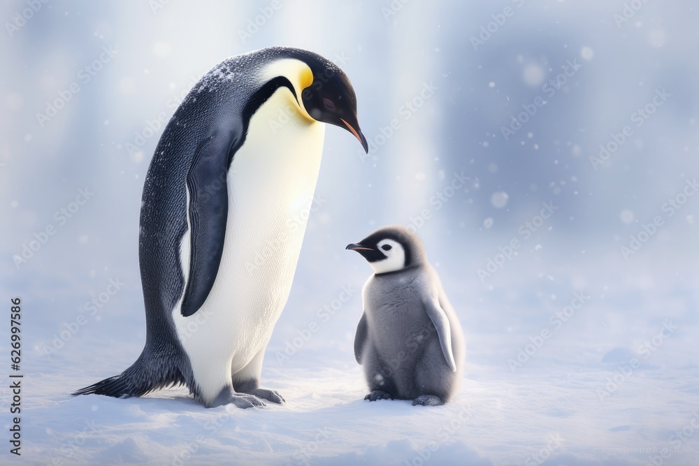 Naklejka premium Mother penguin with her offspring. Generative AI