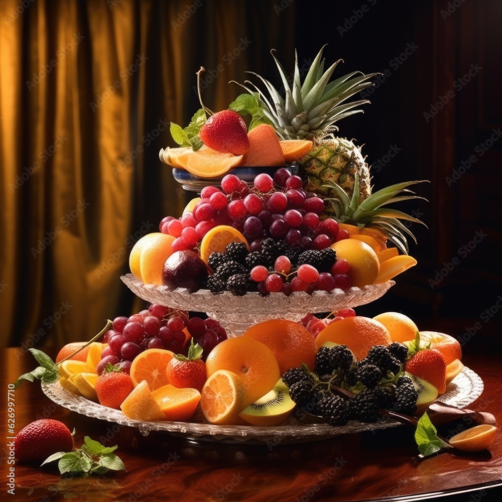 Fruit and berries buffet. Generative AI