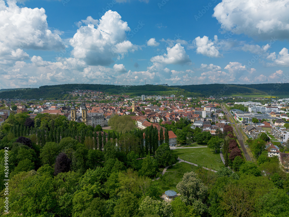 Bad Mergentheim and the surrounding area taken from above by drone in summer