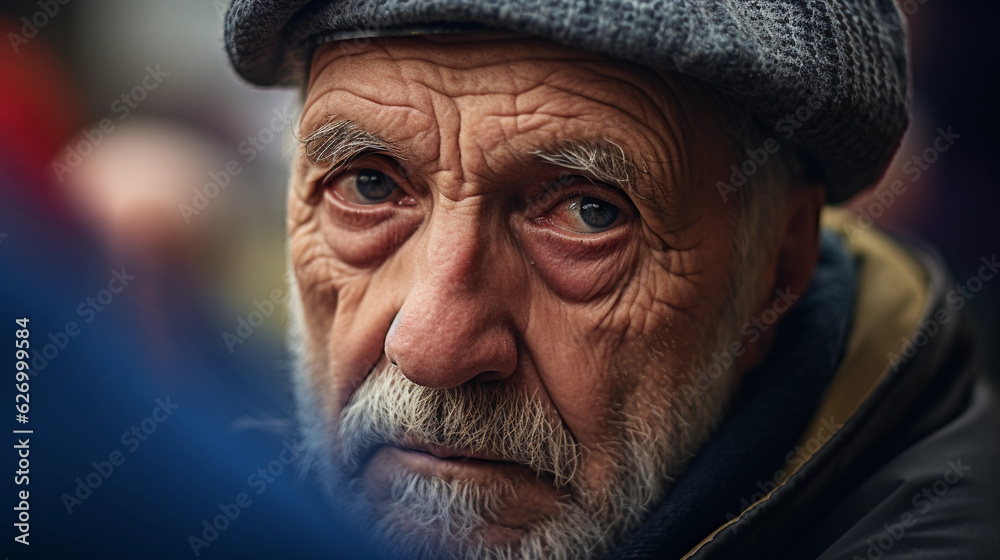portrait of an elderly activist, eyes full of hope and determination, soft natural light