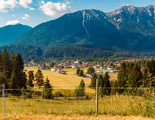 Alpine summer view at Gaichtpass, Weißenbach am Lech, Tannheimer Tal valley, Tyrol, Austria photo