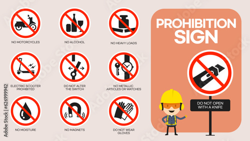 prohibited sign sets and characters who check the information signs