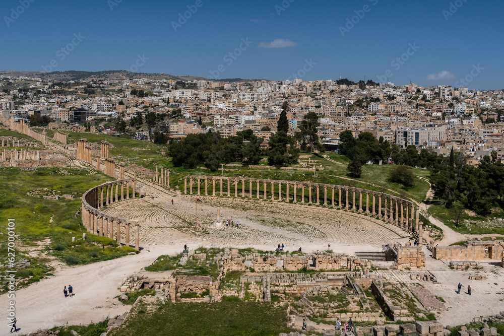 Panoramic view of the columns of the cardo Maximus, Ancient Roman city of Gerasa