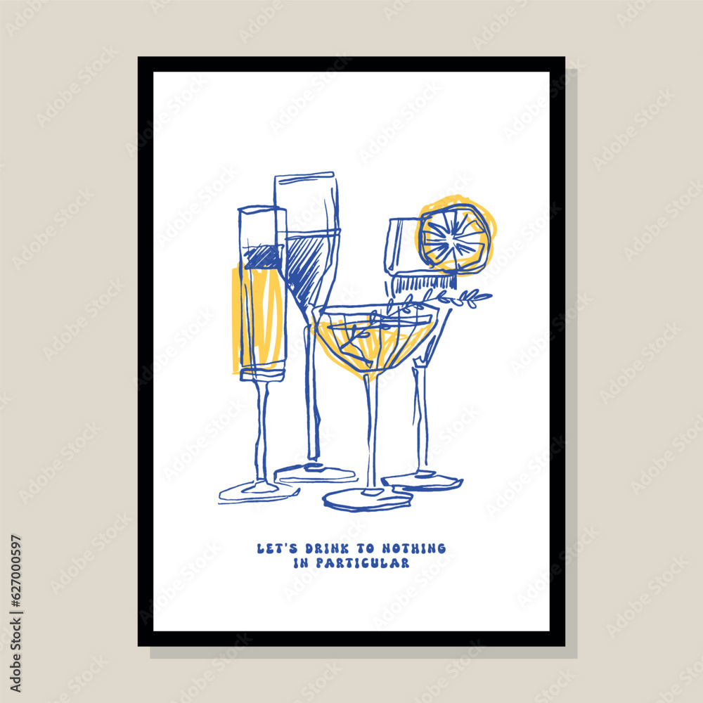 Cocktail hand drawn vector illustration in a poster frame. Art for ...