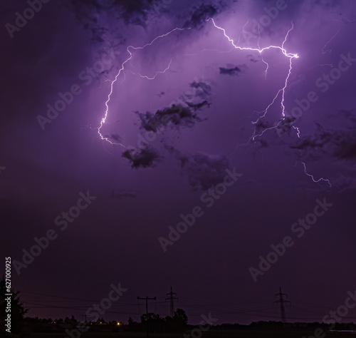 Thunderstorm with lightning near Aholming, Bavaria, Germany