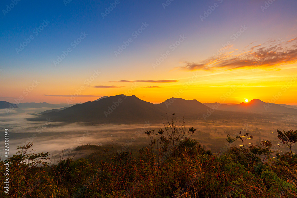 Phu Thok scenery Loei province, Thailand,Phu Thok scenery, Chiang Khan, Loei province, Thailand,Mist over Phu Thok Mountain at Chiang Khan, Loei Province, Thailand