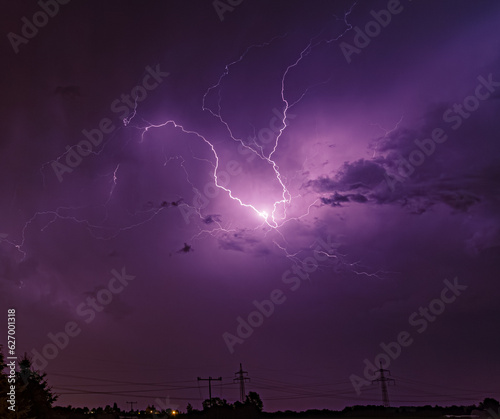 Thunderstorm with lightning near Aholming, Bavaria, Germany