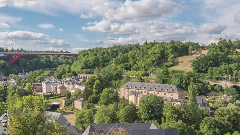 Grand Duchy of Luxembourg city skyline time lapse at Grund along Alzette river Grand Duchy of Luxembourg city skyline time lapse at Grund along Alzette river