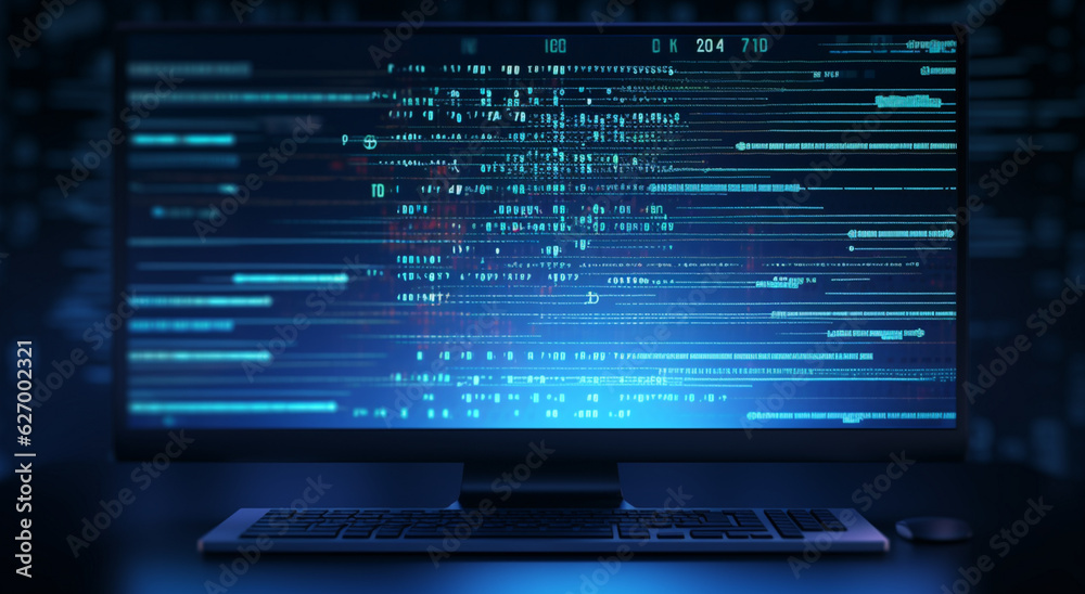 minimalistic coding on the screen, hi tech, realistic, minimal, blue color minimalistic coding on the screen, hi tech, realistic, minimal, blue color