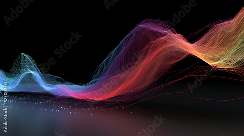 Develop an immersive 3D ribbon graph that visualizes the correlation between two undisclosed forex pairs, with twisting and flowing ribbons indicating price relationships. Generative AI photo