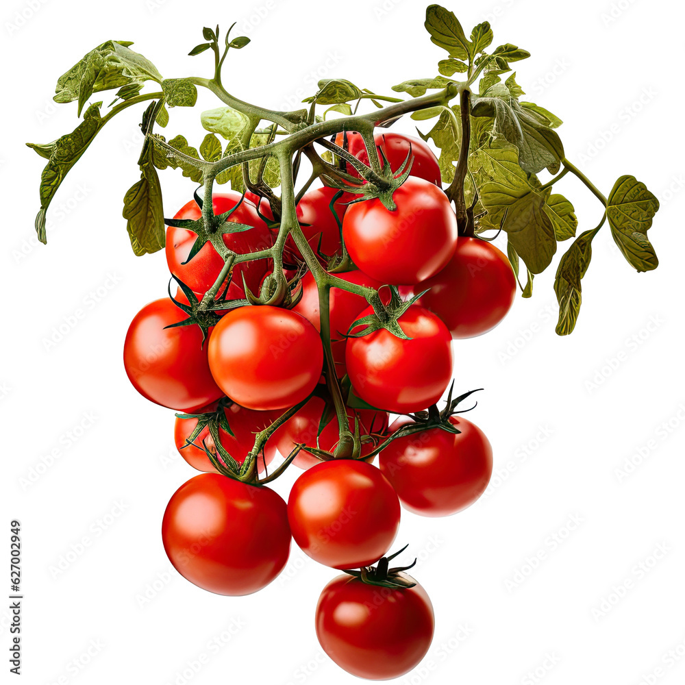  Branch tomatoes isolated on transparent background. Generative AI
