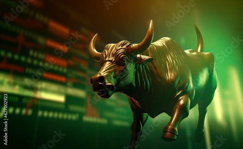 Bull market trading up trend of graph green background rising price. Bitcoin and Stock Exchange. Generative AI.  © Curioso.Photography